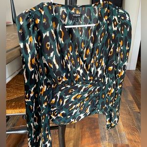 Express leopard print long sleeve blouse